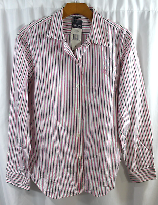 #ad Chaps Womens Worth Avenue White Multi Striped Button Up Shirt L NWOT $9.99