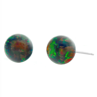 #ad Black Synthetic Australian Opal Ball Stud Post Earrings Aurora $20.95