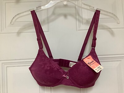 #ad Womens Bra Size 32B Burgundy Lace Heart Charm Lingerie Padded Teen Girls Juniors $6.99