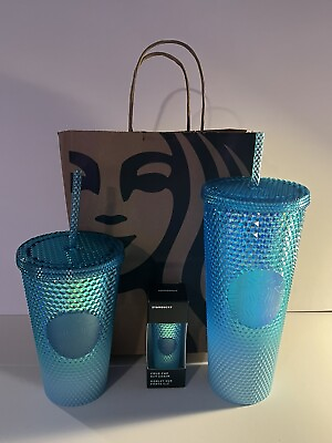 Starbucks 2023 Glacier Blue Studded Bling Set: Venti Grande Keychain Tumbler Cup $94.20