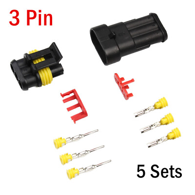 #ad 3 Pin Way Car Superseal Automotive Waterproof Electrical Connectors Plug 5Sets $6.29