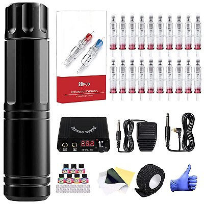 #ad Complete Premium Tattoo Pen Kit Machine 20Pcs Cartridges Needles Power Supply US $29.99