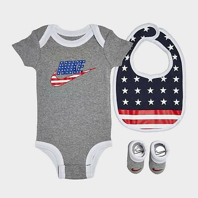 3 Piece USA Nike Baby Gift 0 6 Months Bodysuit Bib Booties Patriotic B13 MPO $16.99