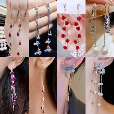 #ad Elegant Zircon Crystal Tassel Earrings Stud Drop Dangle Women Party Jewelry Gift AU $3.74