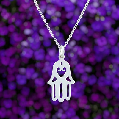 #ad Hamsa Pendant 925 Sterling Silver Hand Of God Hand of Fatima Necklace Gift $21.99