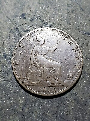 #ad 1886 Great Britain Half Penny Coin Queen Victoria #2227 $6.54