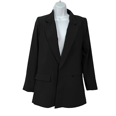 #ad Rachel Zoe blazer jacket S small Black Longline Open front Pockets Womens $19.95