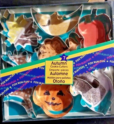 #ad Set of 7 Autumn Cookie Cutters Metal 1quot; Sides Leaf Pumpkin Turkey Squirrel $9.99