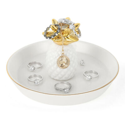 #ad Jewelry Display Tray Ring Necklace Organizer Holder Dish Ceramic Pineapple Shape $7.99