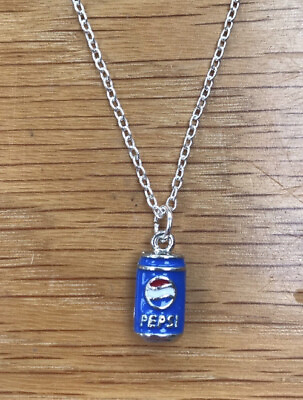 Silver Pepsi Soda Can Pop Charm Pendant On Silver Necklace Chain $8.75