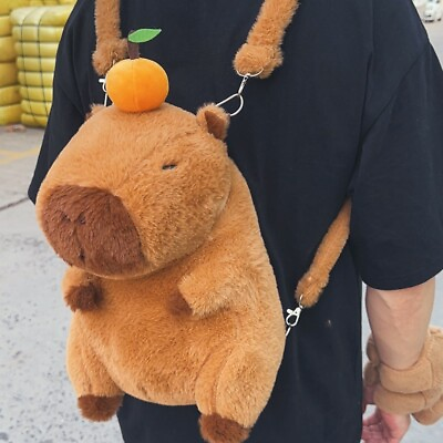 #ad Kawaii Capybara Plush Backpack Crossbody Bag Large Capacity Handbag Tote Gift $23.49