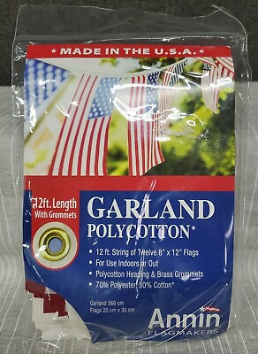 #ad Annin USA 12 Ft Polycotton Garland 12: 8quot;x12quot; Flags Indoor Outdoor NEW $9.99
