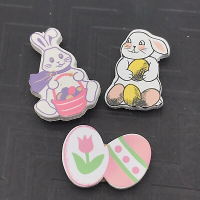#ad Lot of 3 Vintage Easter Button Covers Wooden Eggs amp; Bunnies $2.99