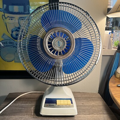 #ad Vintage Tatung Model LC 12 3 Speed Oscillating 12” Blue Blade Fan USA Made 1970s $99.95