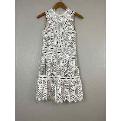 #ad Saylor Cherie Sleeveless Open Back White Lace Mini Bridal Sheath Dress Sz Small $59.99