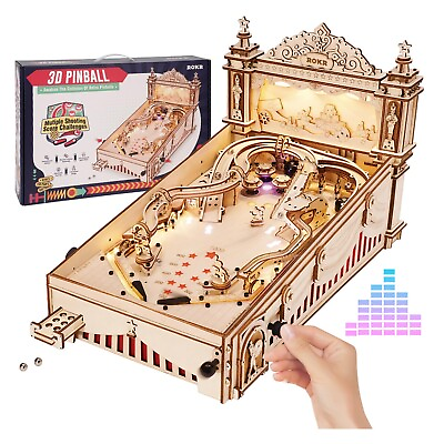 #ad ROKR Miniature Pinball Machine 3D Wooden Puzzles Adults DIY Xmas Gift Model Toys $158.99