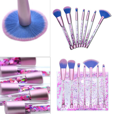 #ad 7pcs Makeup Brushes Set Mermaid Unicorn Crystal Quicksand Sequins Pouch Case $20.90