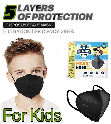 #ad 10 50 Pcs Black KN95 Protective 5 Layer Face Mask BFE 95% Disposable kids Masks $22.96