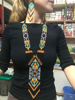 #ad Handmade Necklace Woman American Style Native Boho Seed Bead Beautiful Necklace $18.69