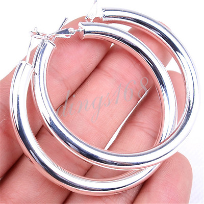 #ad 925 Sterling Silver 50mm 2 inch Large Round Hoop Tubular LightWeight Earrings R6 $16.99
