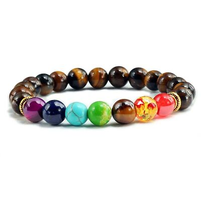 #ad Natural Stone Bracelet Multicolor Beads Bangles Elastic Strand Beaded Bracelets $10.96