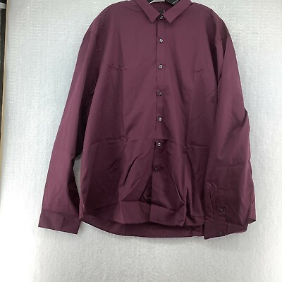 #ad New Look Mens Easy Iron Maroon Long Sleeve Spread Collar Button Up Shirt Sz 4XL $26.99
