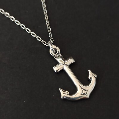 #ad Men Silver Anchor Pendant Necklace Italy Sterling Rhodium Plated 925 17 Gift Box $39.20