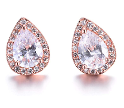 #ad Teardrop Bridal Earrings for Wedding Prom Elegant Pink Cubic Zirconia Stud $5.19