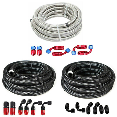 #ad AN10 Fitting Stainless Steel Nylon Braided Oil Fuel Hose Line Kit 10 12 16 20FT $43.31