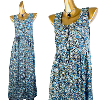 #ad Vintage VTG 90s grunge dress cottagecore blue floral print prairie midi sundress $48.00