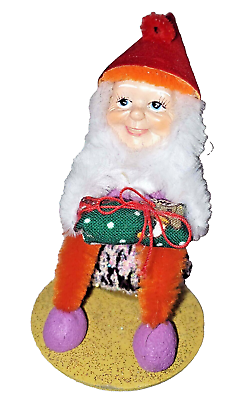 #ad Radko Shiny Brite Sitting Pretty Gnome amp; Gift Ornament vintage Christmas $14.99
