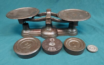 #ad Antique Old Vintage Kinzer And Jones Cast Iron Scale With Weights $75.00