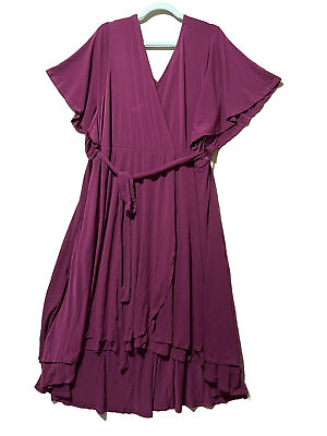 #ad Torrid Dress Women#x27;s 5X Wine Short Sleeve Round Neck Asymmetrical Flowy Maxi $24.00