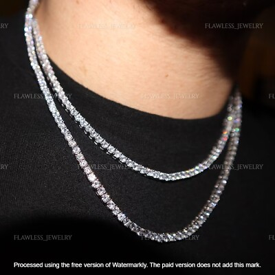 #ad Premium 26Ct Round Cut Diamond Men#x27;s 18#x27; Tennis Necklace 14K White Gold Finish $309.99