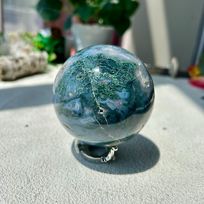 #ad 565g Natural Moss Agate Quartz Sphere Crystal Energy Ball Healing 74mm 20th $45.00