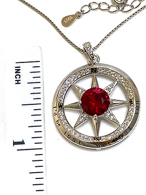 #ad 3.5ct Ruby Love Necklace Fortieth Anniversary Ruby Diamond Compass Pendant $199.00