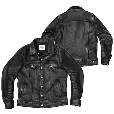#ad Men#x27;s Trucker Black Real Genuine Leather Biker Cafe Racer Vintage Jacket $94.99