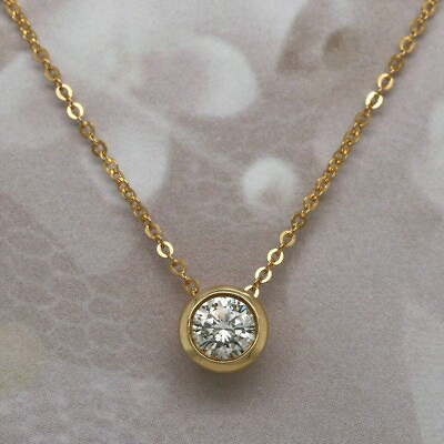 #ad Solid 14K Yellow Gold Over 1.00 Ct Diamond Round Cut Solitaire Pendant Necklaces $30.00