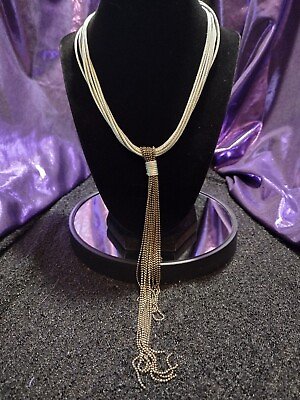#ad Premier Designs quot;Glowingquot; Corded Necklace w Antiqued Brass Tassel 348 $9.99