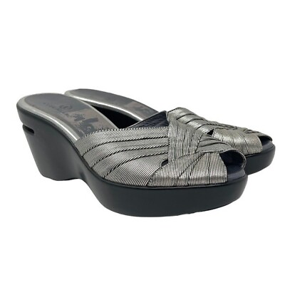 #ad Cole Haan N Air Shoes Womens 7.5B Silver Glam Peep Toe Wedge Heels Sandals $39.00