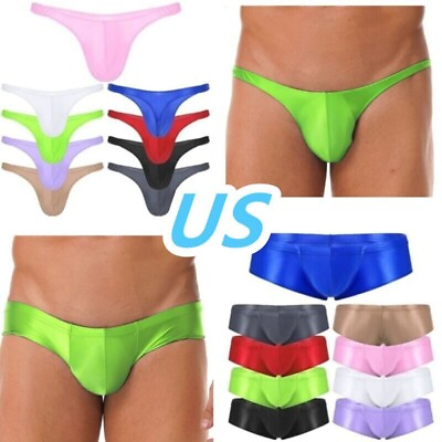 #ad US Mens Shiny Glossy Panties Bulge Pouch Briefs G String Thong Stretch Underwear $3.79