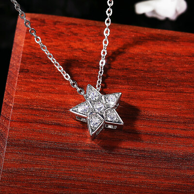#ad Women Stars Shape Necklace Pendant Adorable 925 Silver Cubic Zircon Jewelry C $2.25