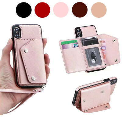 #ad Luxury Wallet Card Slot Hand Strap PU Leather Back Case Cover For Samsung iPhone $12.23