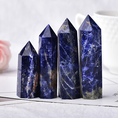 #ad Natural Sodalite Obelisk Quartz Crystal Wand Point Tower Energy HEALING AAA $7.49