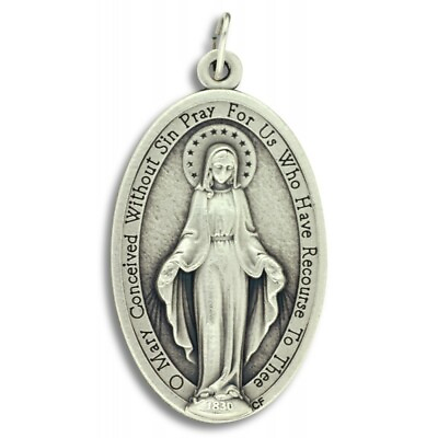 #ad #ad Large 1 3 4quot; Silver Oxidized Miraculous Medal Made In Italy $4.25