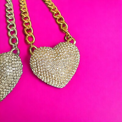 #ad Statement Chunky Big Crystal Heart Necklace Gold Or Silver Rocks Boutique GBP 12.00