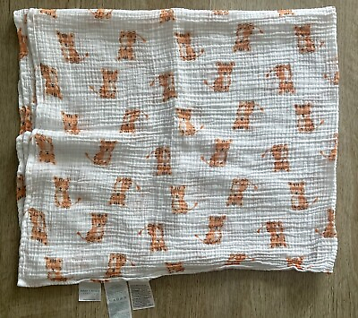 #ad Aden and Anais Cotton Muslin Baby Swaddle Blanket White Orange Tiger Cub $14.99
