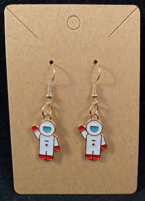 #ad Astronaut Earrings Dangle Gold Hook Handmade $2.99