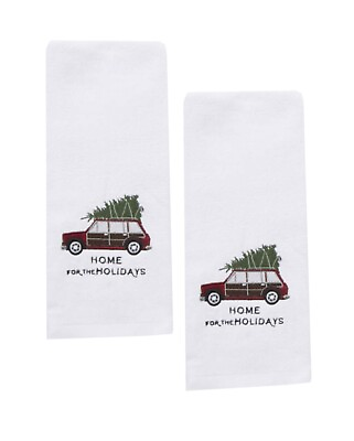 #ad White Bath Christmas Hand Towels with Embroidery Set of 2 Home for Holidays $16.00