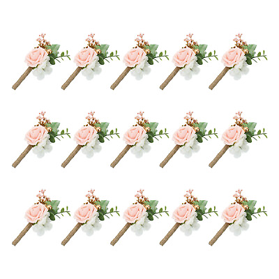 #ad 15Pcs Groom Boutonnieres with Pins for Men Wedding Ceremony Anniversary Pink AU $32.98